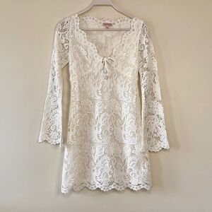 OG Juicy Couture Deep V Lace Mini Dress Long Sleeves White Ivory Bohemian